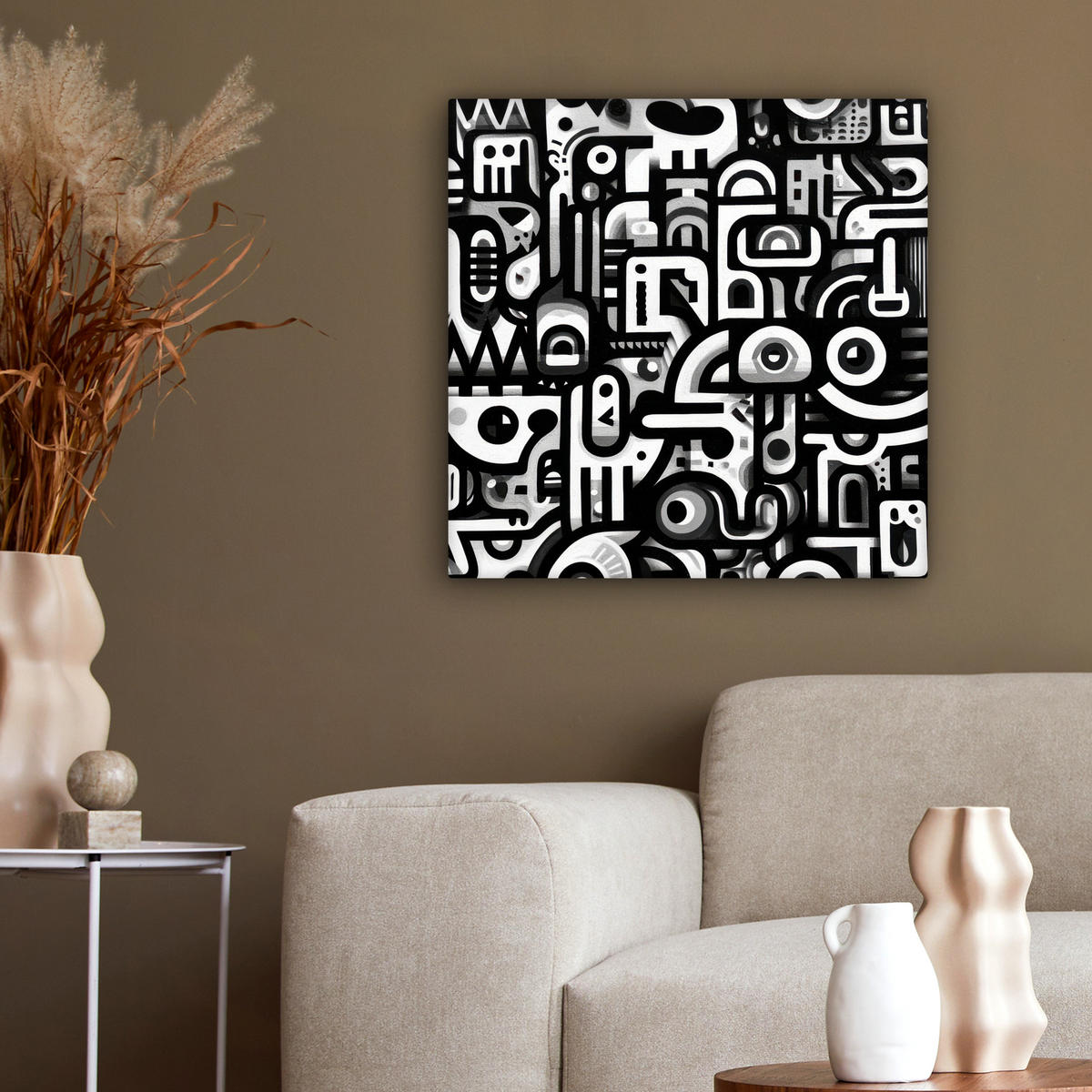 LEINWANDBILD Symbole - Abstrakt - Grafik - Schwarz Wandbild Wohnzimmer 50x50 cm - Schwarz, Textil (50/50cm) - MuchoWow