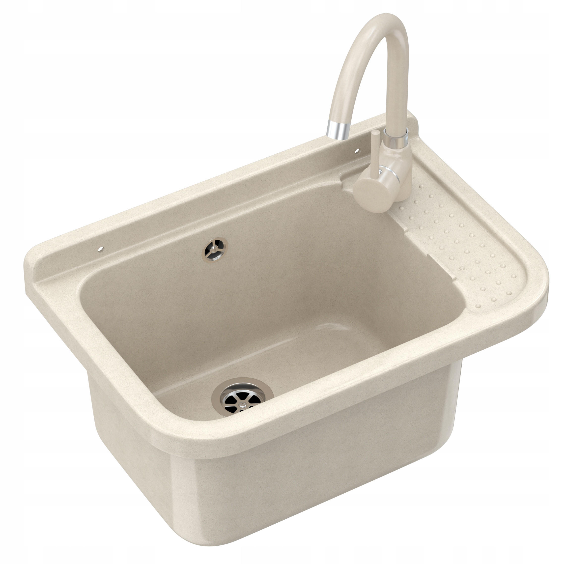 SPÜLBECKEN Poli mit Batterie - Beige, Kunststoff (50/34/21cm) - Granitan