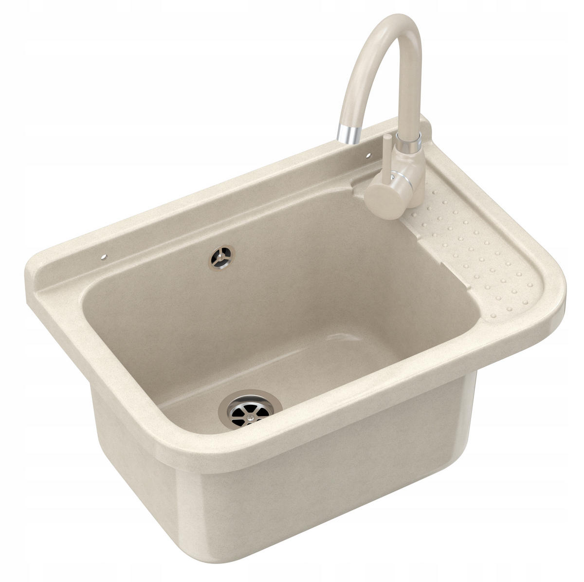 SPÜLBECKEN Poli mit Batterie - Beige, Kunststoff (50/34/21cm) - Granitan