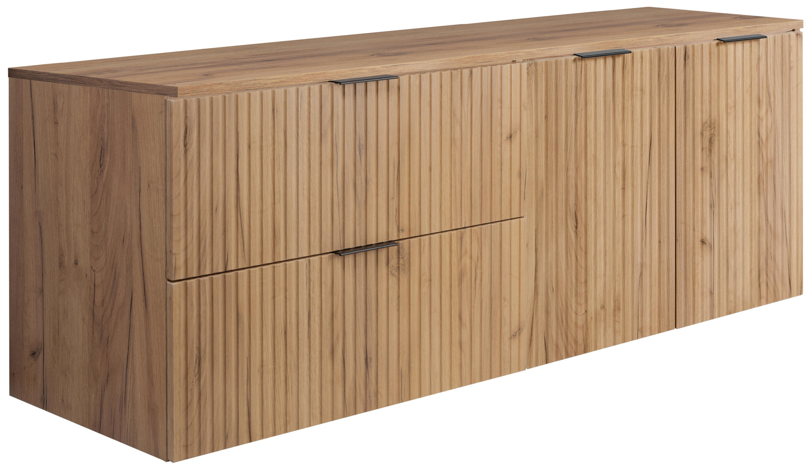 BADEZIMMER-SET, 57×46×160 cm, Eiche Craft, schwarzer Griff - Braun, Holzwerkstoff (160/57/46cm) - 3XE LIVING