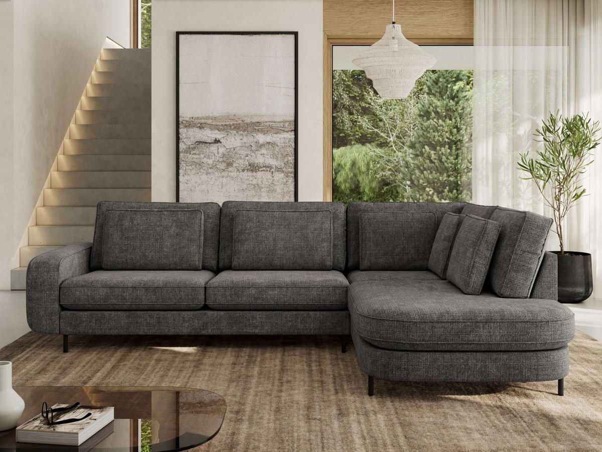 ROHOVÁ SEDAČKA CALENO L - Šedá hladký senil - Levá Strana - černá/tmavě šedá, kov/textil (317/225cm) - MKS