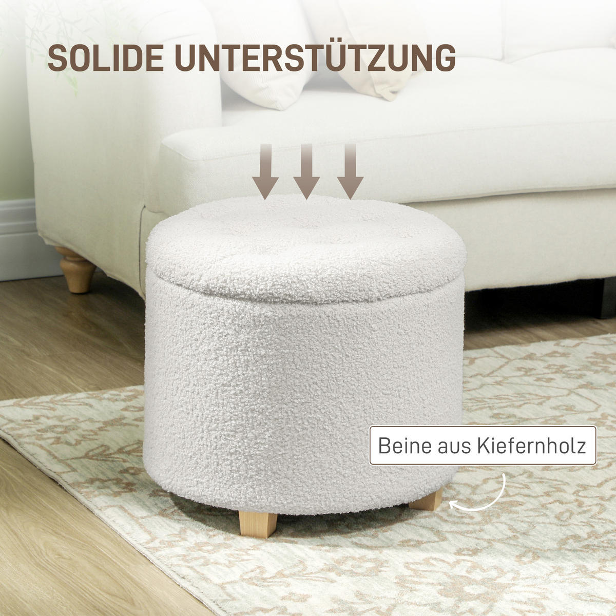 SITZHOCKER Polyester Weiß - Weiß, Holz/Textil (45/41/45cm) - HOMCOM