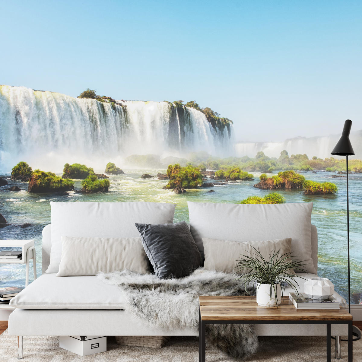 FOTOTAPETE für Schlafzimmer Wasserfall Felsen Natur Landschaft 200x140 - Beige/Orange, Papier (200/140cm) - Muralo