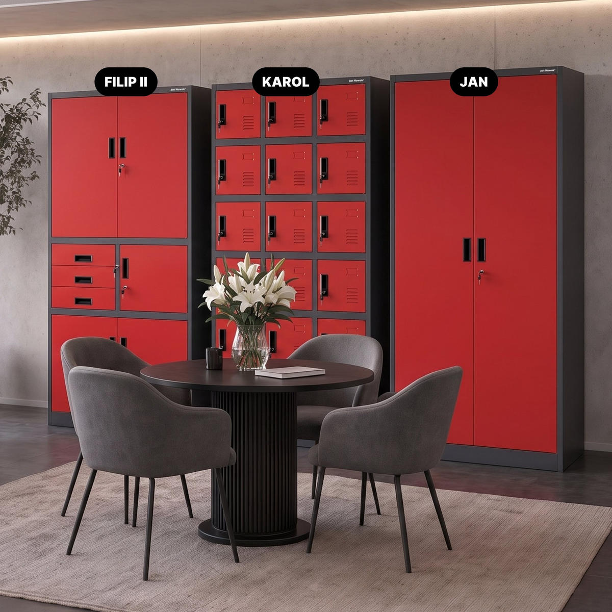 AKTENSCHRANK FILIP II 185x90x40 cm - Anthrazit/Rot, Metall (90/185/40cm) - Jan Nowak