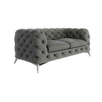 CHESTERFIELD-SOFA 2-Sitzer Laura Grau Samt - Silberfarben/Grau, Holz/Textil (185/75/100cm) - S-Style Möbel