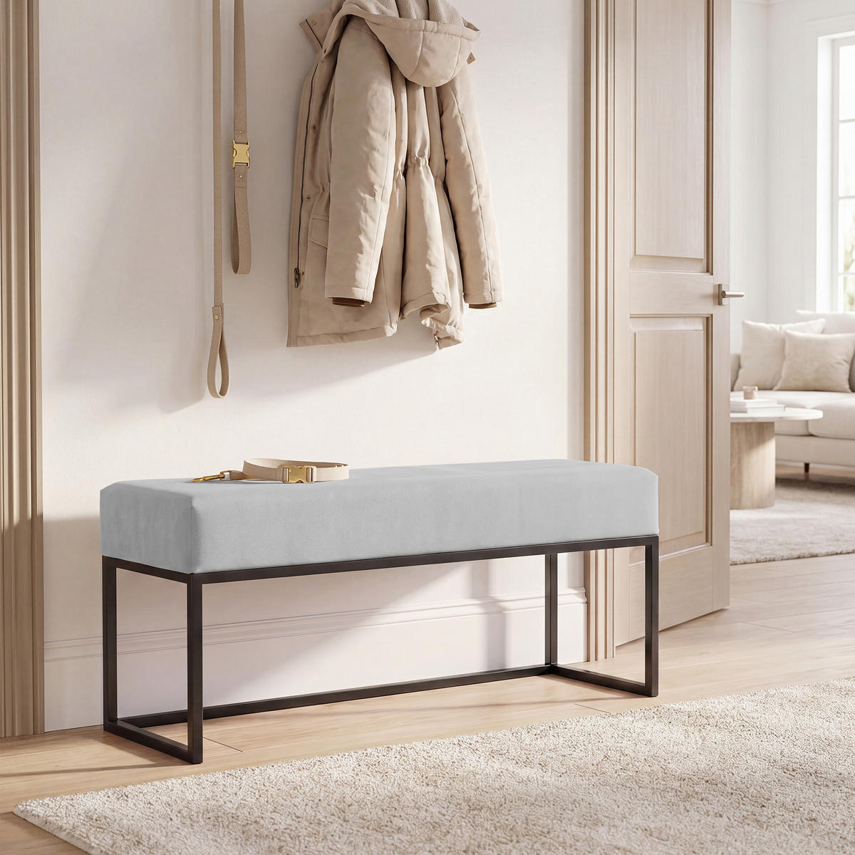 POLSTERBANK PURE 100 cm Metallgestell, Schwarz / Grau - Schwarz/Grau, Textil/Metall (100/44/30cm) - Idohome