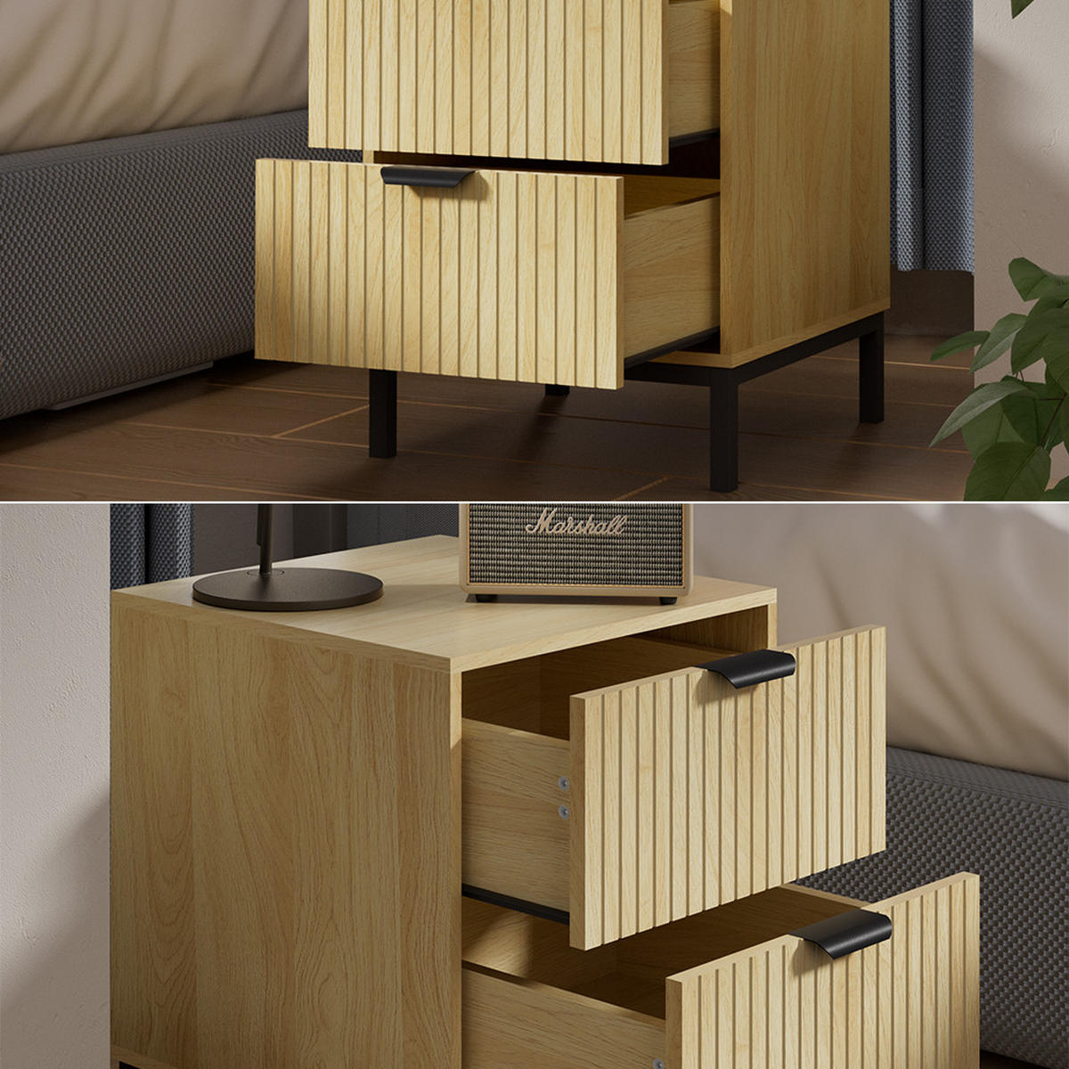 NACHTTISCH Lennox Eiche 40 x 52 cm 2er Set - Eichefarben/Schwarz, Holzwerkstoff (40/52/40cm) - Vicco