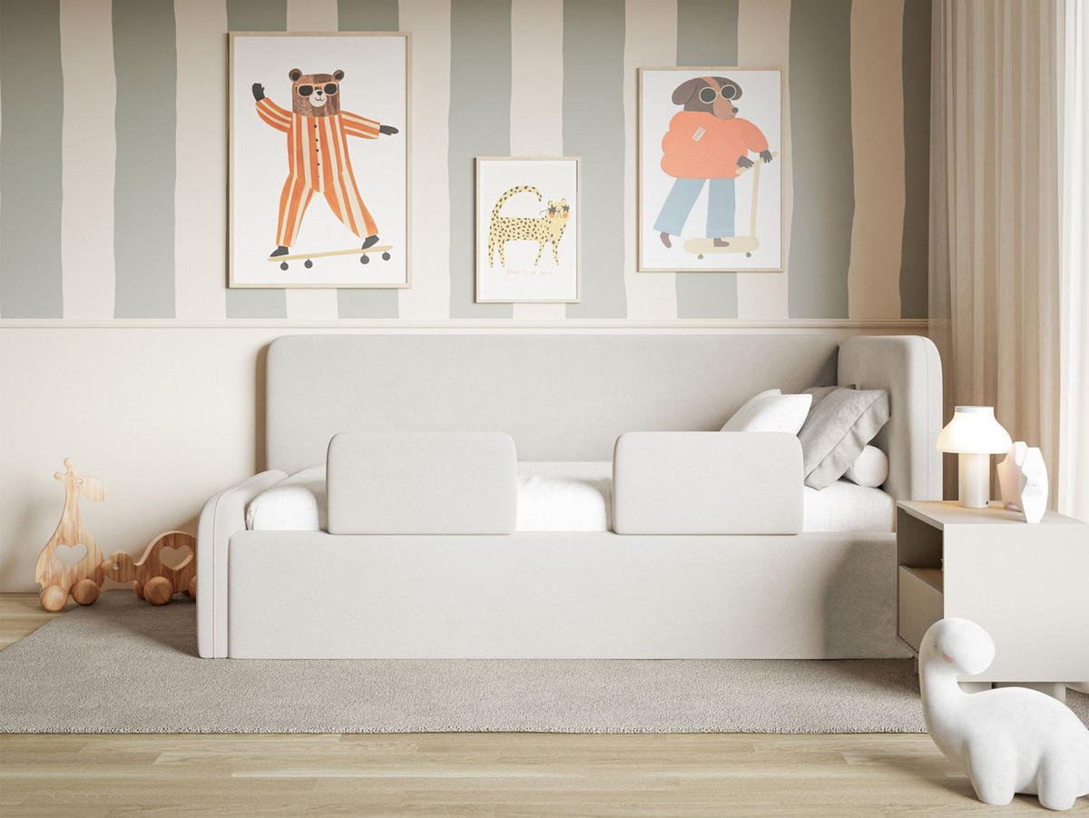 KINDERBETT Fanko Samt Hellbeige 90x200 cm - Ecru/Schwarz, Kunststoff/Textil (90/200cm) - Selsey