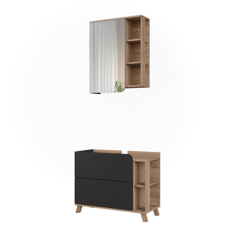 BADMÖBEL-SET Karen, Anthrazit/Sonoma, 2 Teile - Anthrazit/Sonoma Eiche, Holzwerkstoff (80/65/35cm) - Vicco