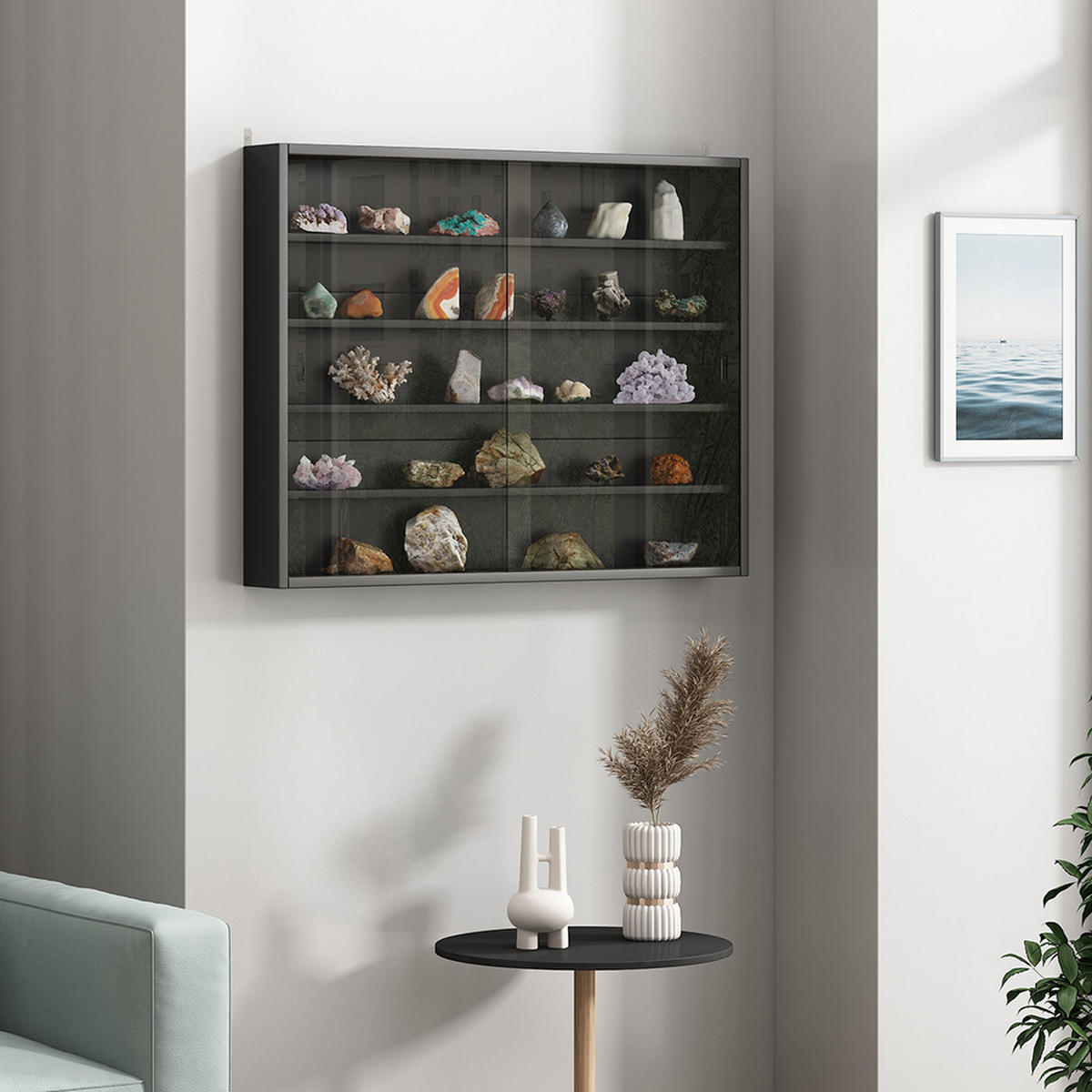 NÁSTĚNNÁ VITRÍNA Showla Černá - černá, kompozitní dřevo (80/60/10cm) - Vicco