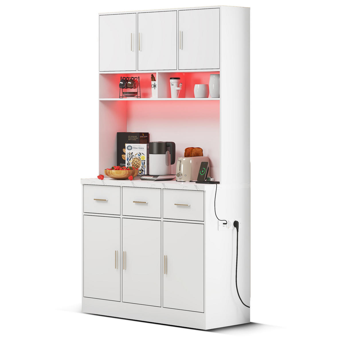 BUFFET 100/40/180 cm weiß aus MDF mit LED und Steckdose - Weiß, Holzwerkstoff (100/180/40cm) - OKWISH