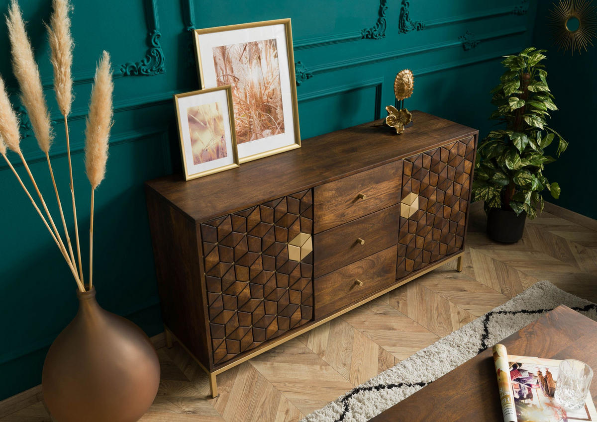 SIDEBOARD Mango 146x40x77 braun geölt DIAMOND #222 - Braun, Holz (146/77/40cm) - Massivmoebel24