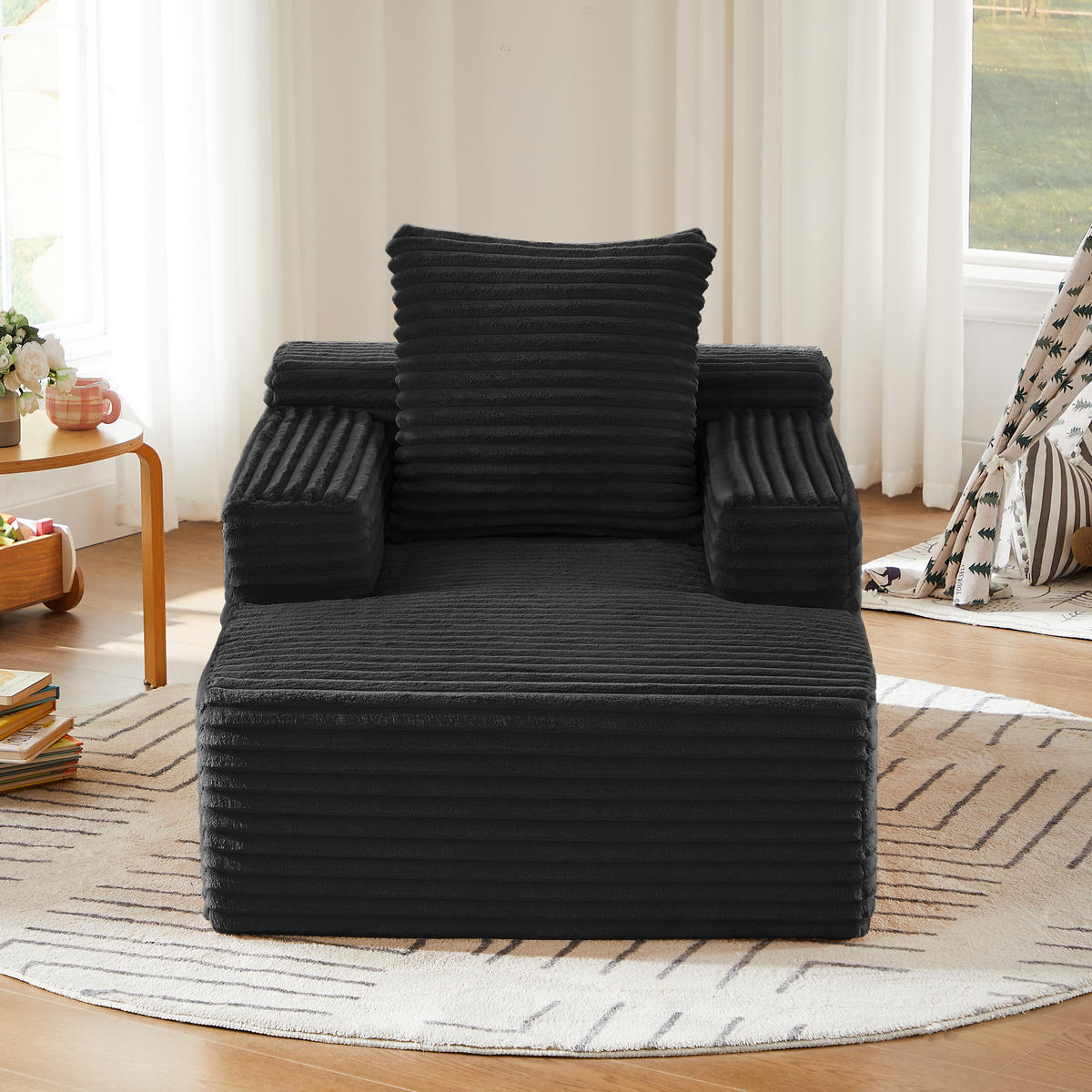 SCHLAFSESSEL DE-34916 Cord mit Schlaffunktion Schwarz - Schwarz, Textil (81/50/117cm) - ComfortXL