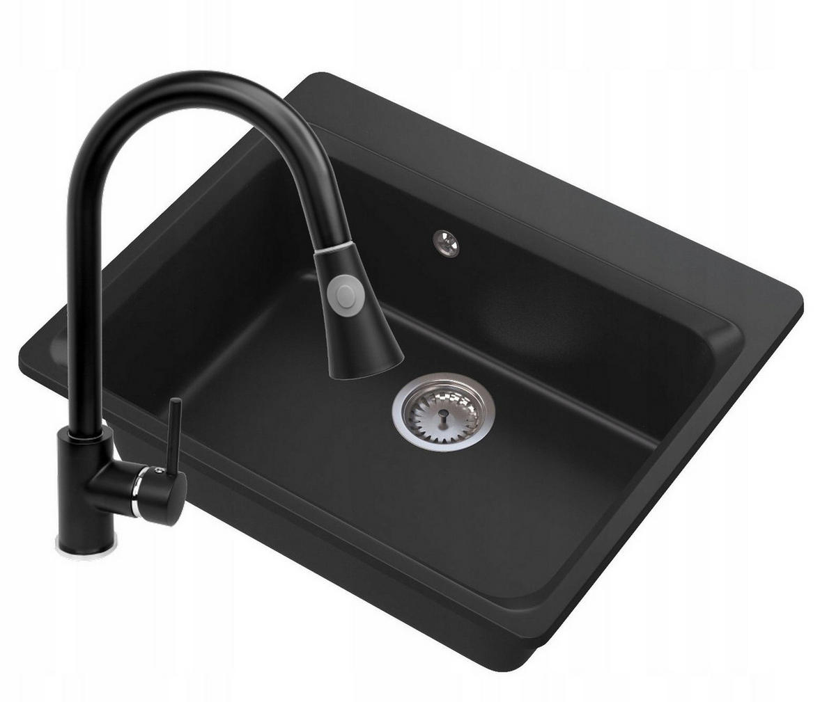GRANITSPÜLE Zante mit Siphon Batterie - Schwarz, Kunststoff/Stein (62/52/20cm) - Granitan