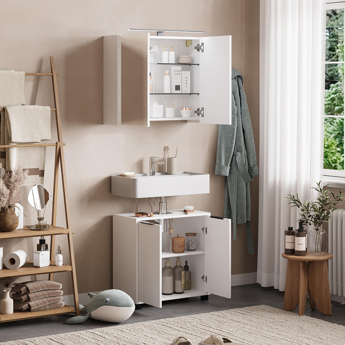 BADMÖBEL-SET Alina Weiß 2 Teile - Weiß, Holzwerkstoff (60/60/30cm) - Vicco