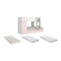 ETAGENBETT Ausziehbett mit Stauraum + Matratzen - 3x 90 x 190 cm - Weiß, Naturfarben & Rosa - ANTHONY - Pink/Weiß, Holz (97/243cm) - Vente-Unique