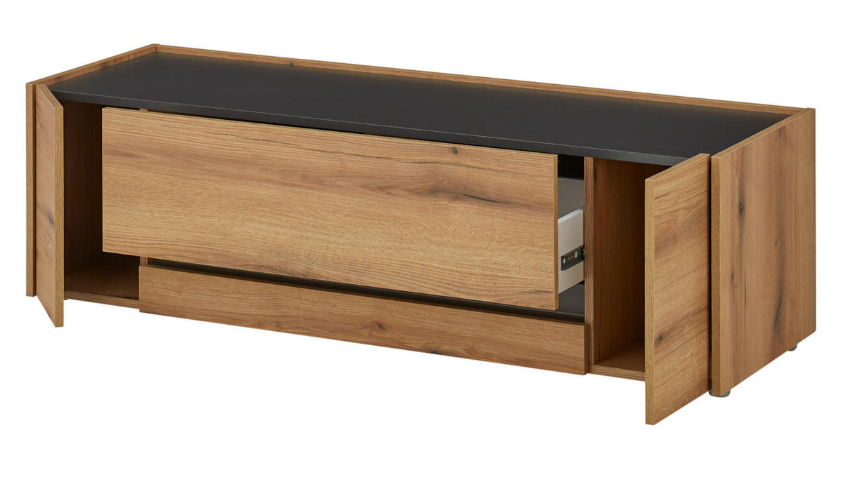 TV-LOWBOARD Eiche Evoke, grau 140 cm, TV- Unterteil mit viel Stauraum - Eichefarben/Schwarz, Holz/Holzwerkstoff (140/40/45cm) - Furn.Design