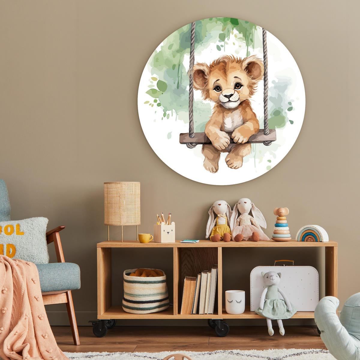 WANDBILD Löwe - Tier - Kinder - Dschungel 90x90 cm - Hellbraun, Kunststoff (90/90cm) - MuchoWow