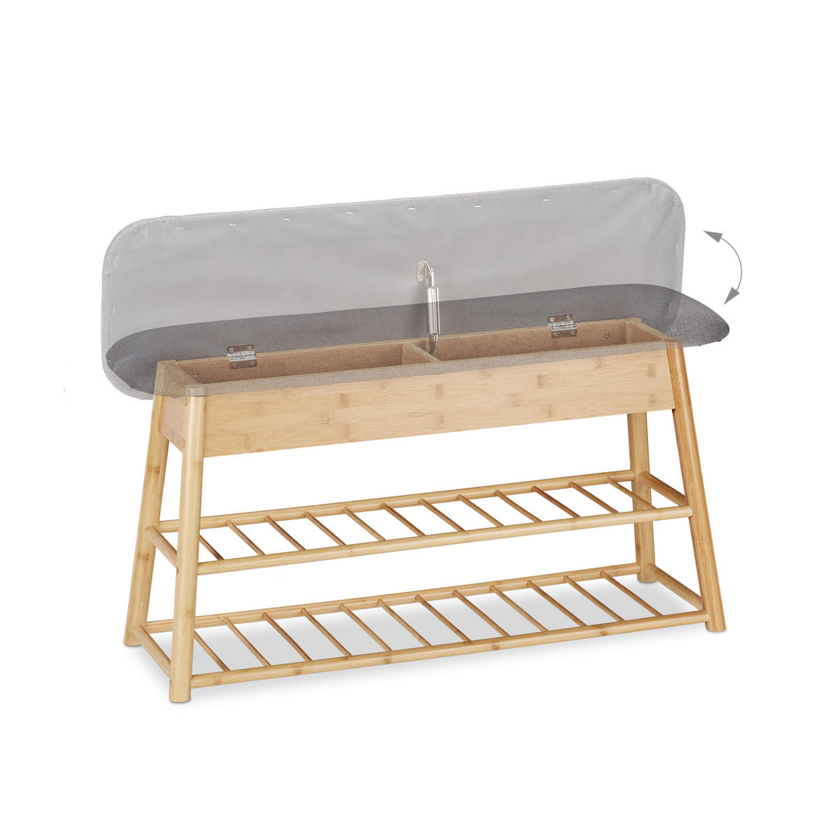 SCHUHBANK Stauraum - Hellbraun, Holz/Textil (90/48/28cm) - Relaxdays