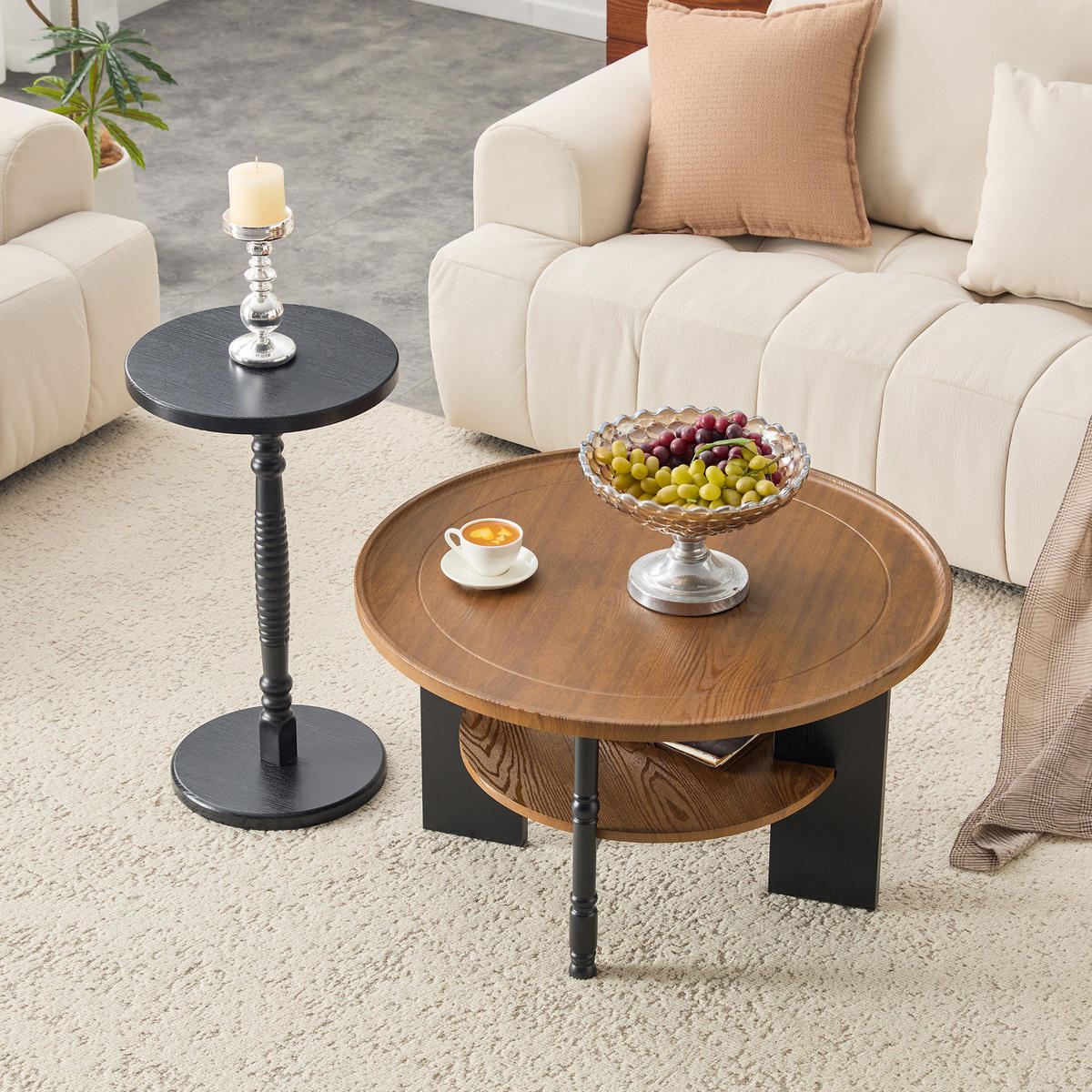 COUCHTISCH-SET Walnuss/Schwarz 2er-Set - Walnussfarben, Holzwerkstoff (80/80/47cm) - PANGIVO