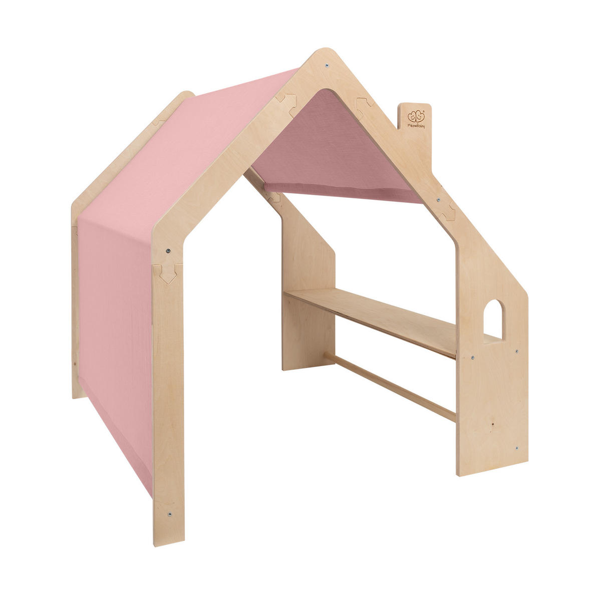 HOLZHÄUSCHEN Für Kinder mit Rosa Dach, Zarter Stoff, Spielhaus, Natur - Pink/Naturfarben, Holz (110/112/98cm) - MeowBaby