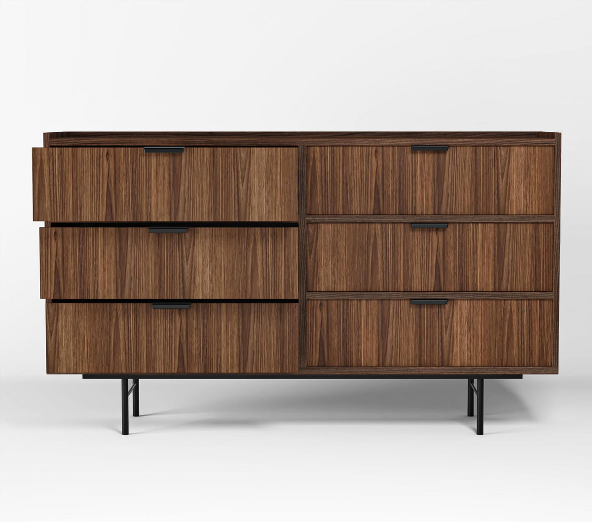 SIDEBOARD Nordiva 6S Warmia Walnut 150/90/40 cm – Metallgestell - Walnussfarben/Schwarz, Holzwerkstoff/Metall (150/90/40cm) - AX Living