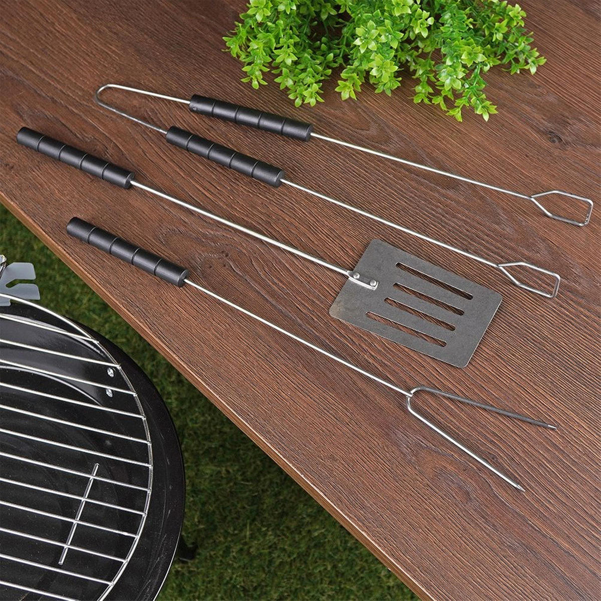GRILLBESTECK-SET Metall/Kunststoff 3-teilig Silberfarben - Silberfarben, Metall (38cm) - BBQ Collection