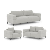 SITZGARNITUR 3+2+1 Cardea in Bubble-Optik aus weichem Hellgrau Strukturstoff mit hohem Sitzkomfort - Hellgrau/Schwarz, Holz/Textil (217/80/97cm) - S-Style Möbel