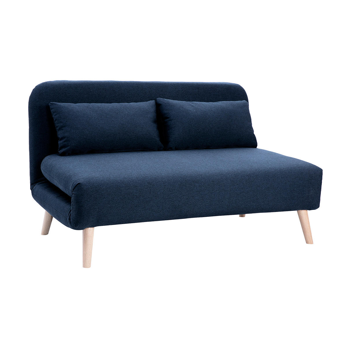SCHLAFSOFA 2-Sitzer Dunkelblau Stoff Helles Holz AMIKO - Dunkelblau, Textil (87/78/132cm) - Miliboo