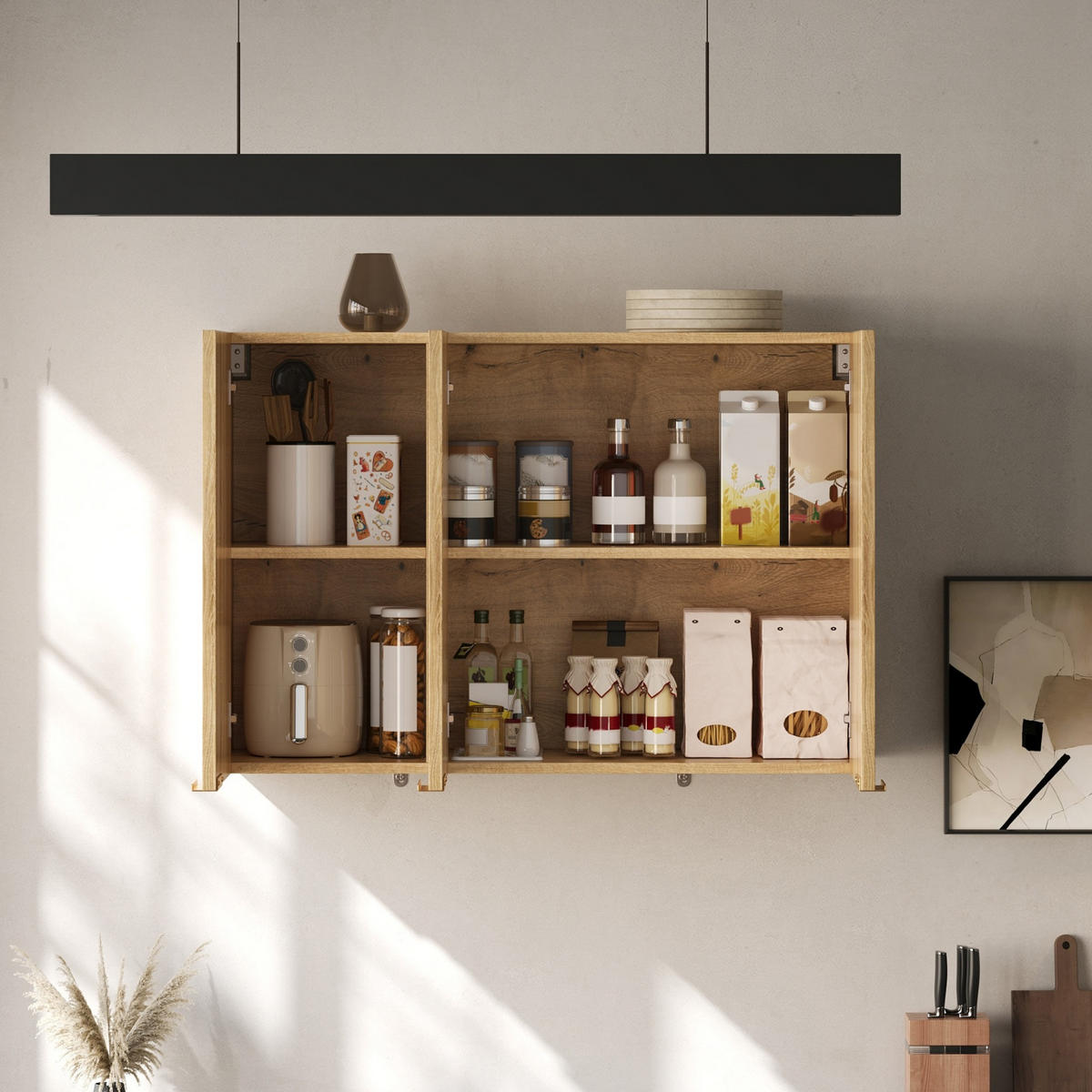 HÄNGESCHRANK DE-38748 90/29/60 cm 3 Türen und Wellenstruktur Natur - Naturfarben, Holzwerkstoff (90/60/29cm) - ComfortXL