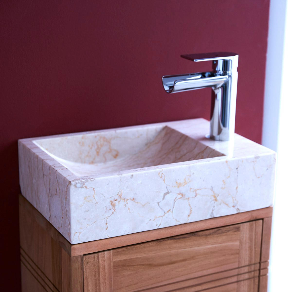 BADUNTERSCHRANK Basic Beige aus Teak - Beige, Holz (38/40/25cm) - Tikamoon