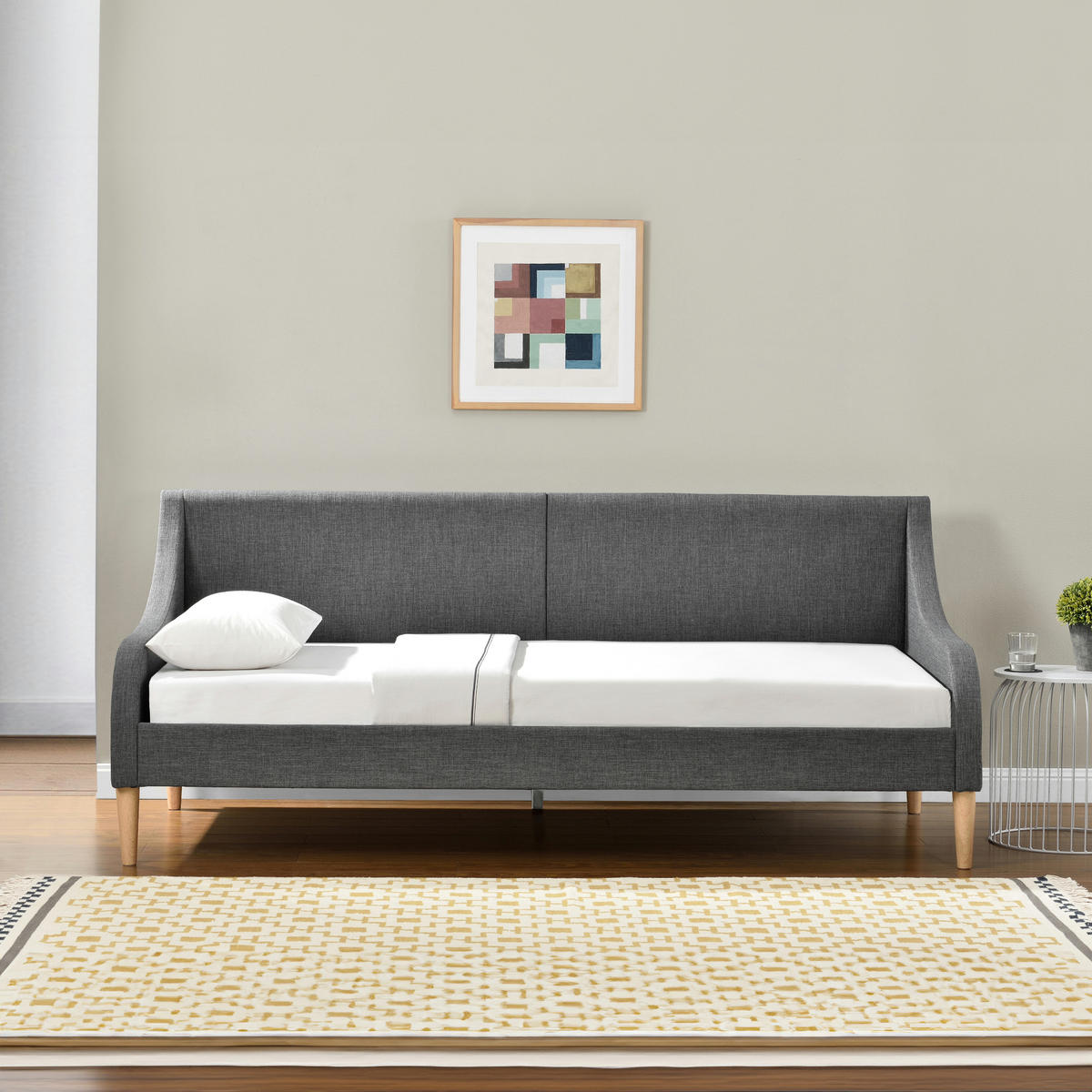 TAGESBETT - Dunkelgrau/Braun, Kunststoff/Textil (90/200cm) - [en.casa]