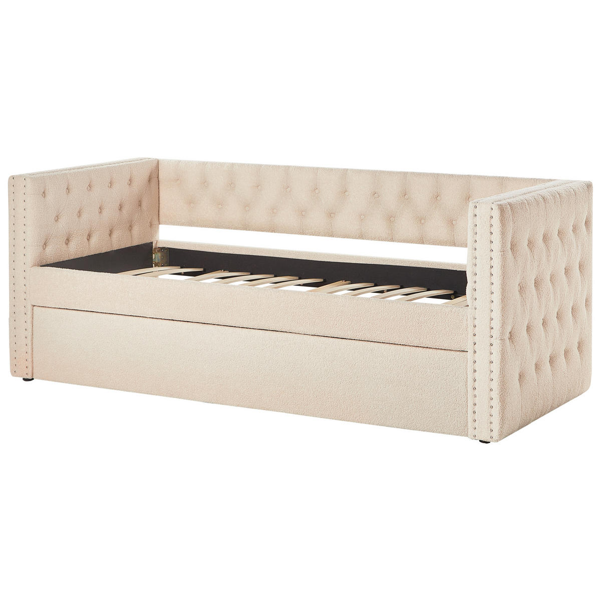TAGESBETT Beige 90-200 cm Gassin - Beige, Holz/Textil (90/200cm) - Beliani