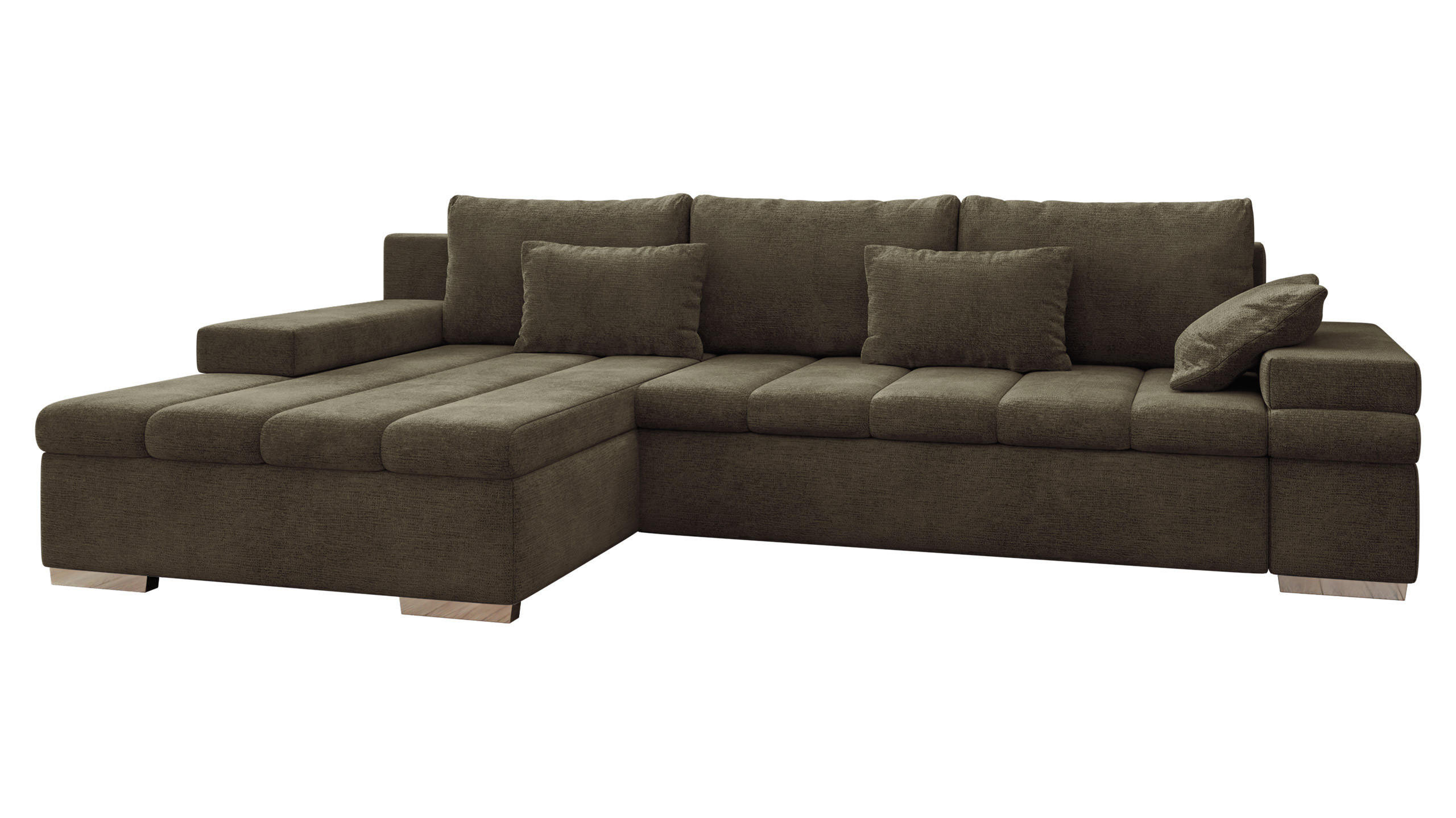 ECKSOFA Bangkok, Seite: Links - Dunkelbraun/Silberfarben, Holz/Textil (310/175cm) - MIRJAN24