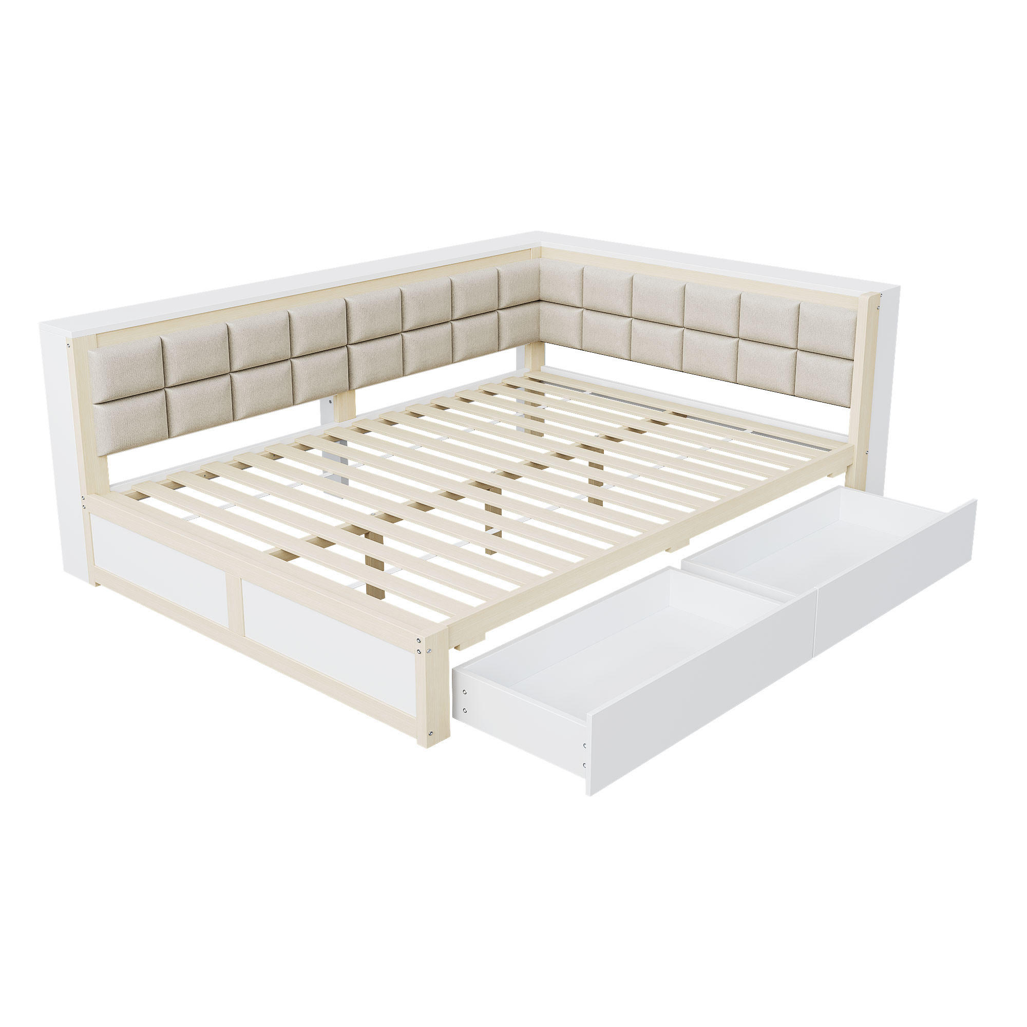 KINDERBETT 140/200 cm DE-01451, in Holzfarbe, mit 2 Schublade und Rückenlehne - Naturfarben, Holz (140/200cm) - ComfortXL