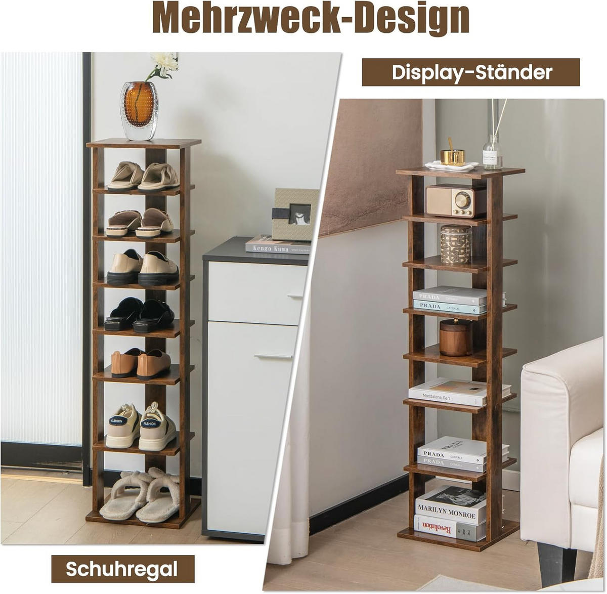 SCHUHSTÄNDER höheverstellbar Braun - Braun, Holz (27/110/28cm) - COSTWAY