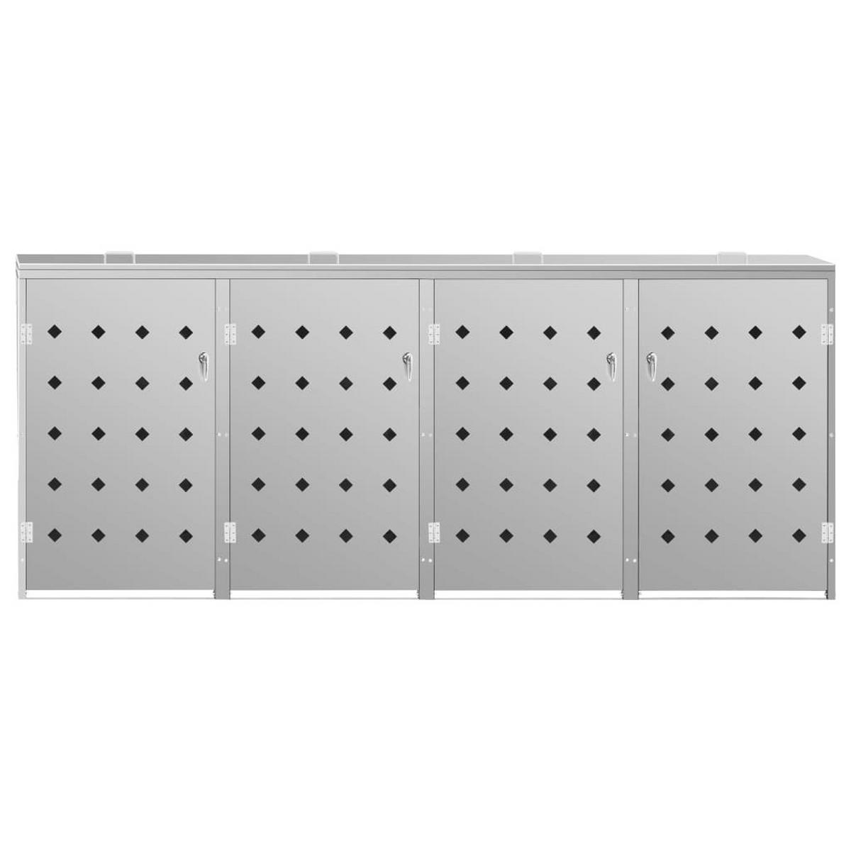 MÜLLTONNENBOX mit Schloss für 4 Tonnen, 276/77,5/115 cm, 240L, aus Edelstahl, Silber - Silberfarben, Metall (77.5/115/276cm) - vidaXL