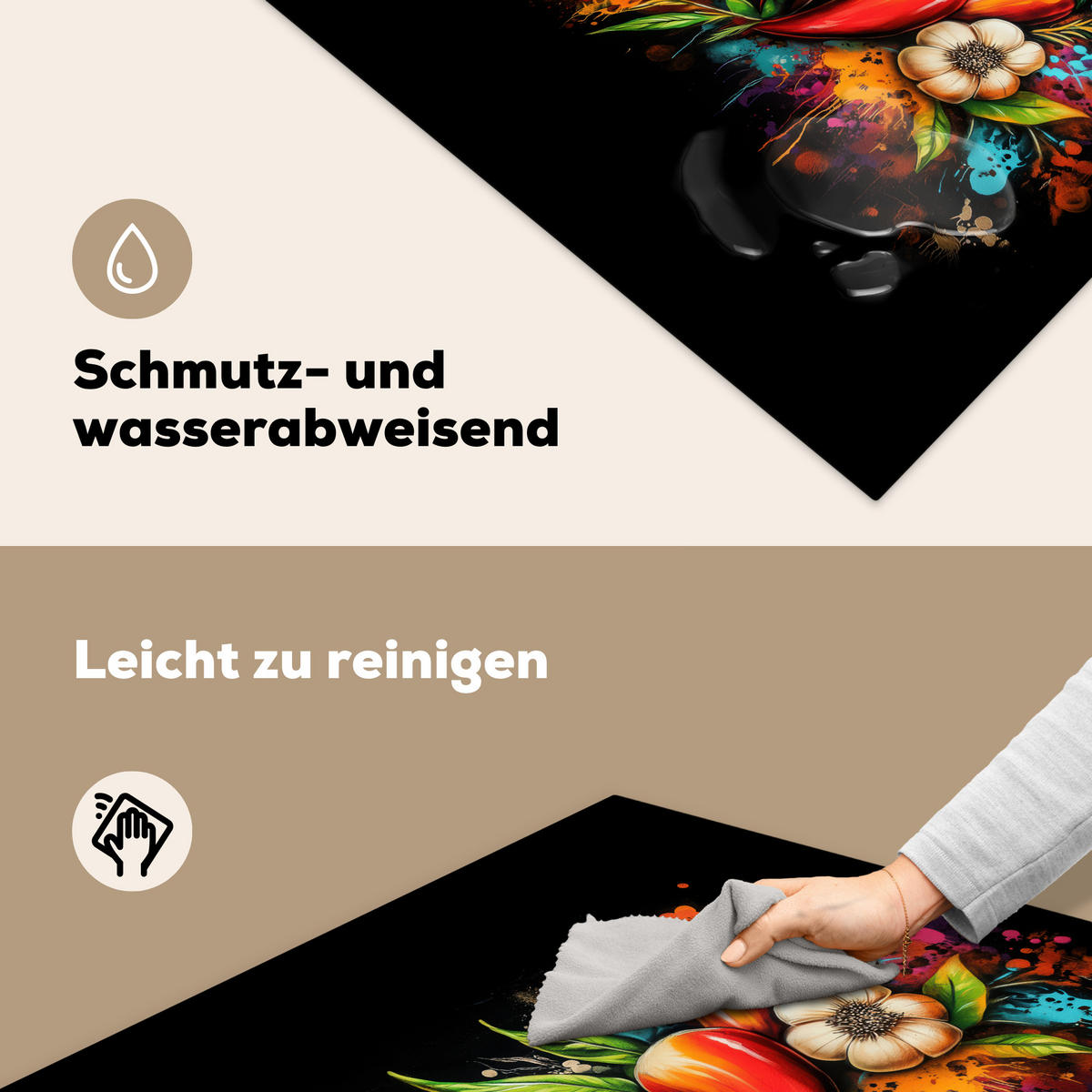 HERDABDECKPLATTE Gemüse - Paprika - Knoblauch - Graffiti - Farbe - Bunt 78x78 cm - Rot, Kunststoff (78/0.2/78cm) - MuchoWow