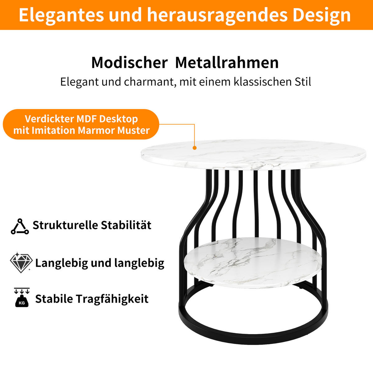ESSTISCH aus MDF in Marmoroptik mit Ablagefläche, 80/80/76 cm, Schwarz - Schwarz, Holzwerkstoff (80/80/76cm) - Redom