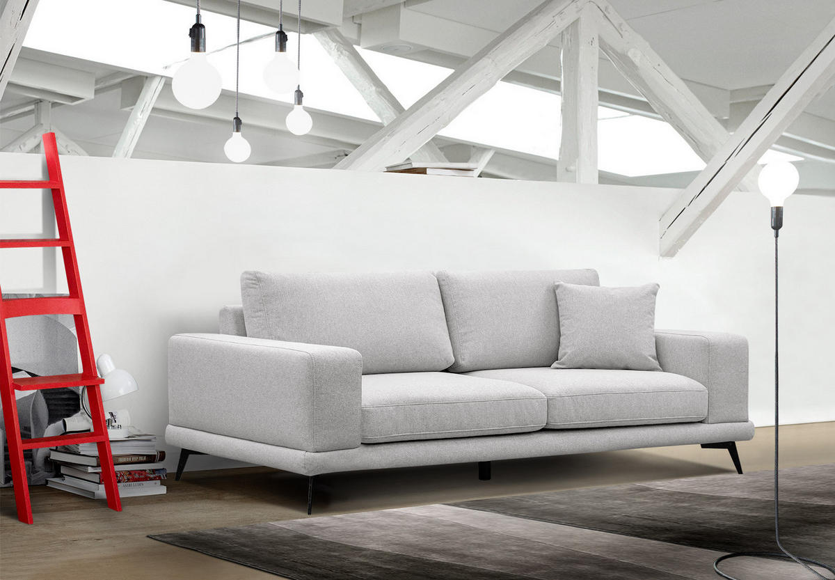 SOFA MEDIOLANE 3-Sitzer, hellgrau - Hellgrau, Holzwerkstoff/Textil (233/87/96cm) - Courtois Laville