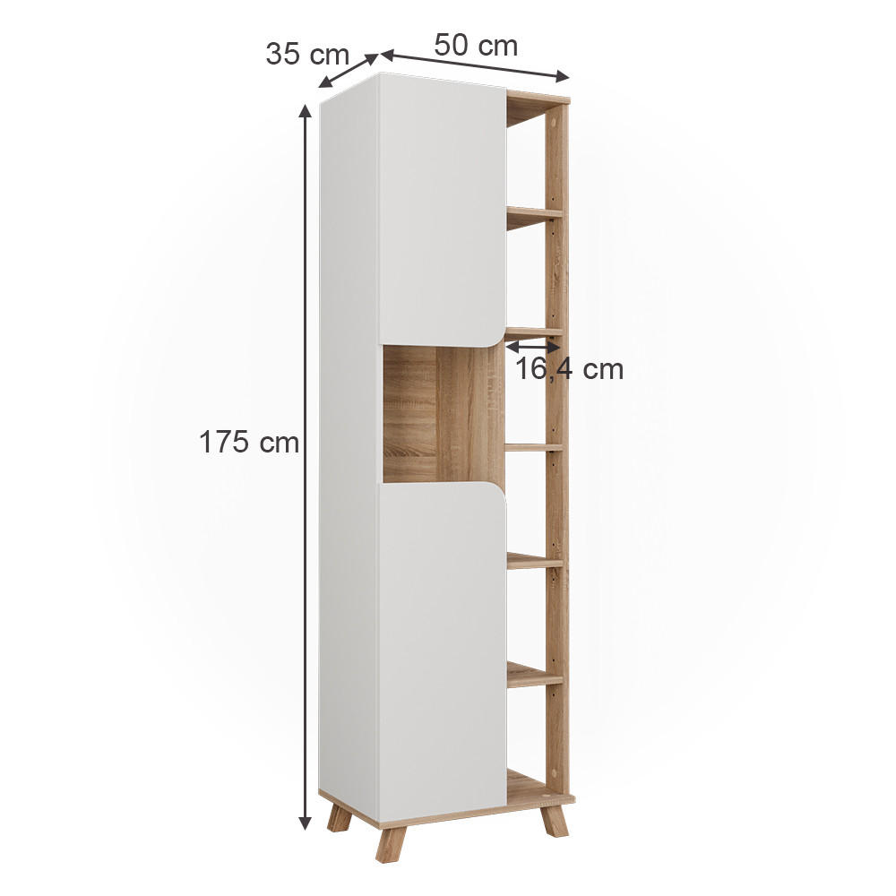 BADSCHRANK Karen Sonoma/Weiß 50 x 175 cm mit 2 Türen - Weiß/Sonoma Eiche, Holzwerkstoff (50/175/35cm) - Vicco