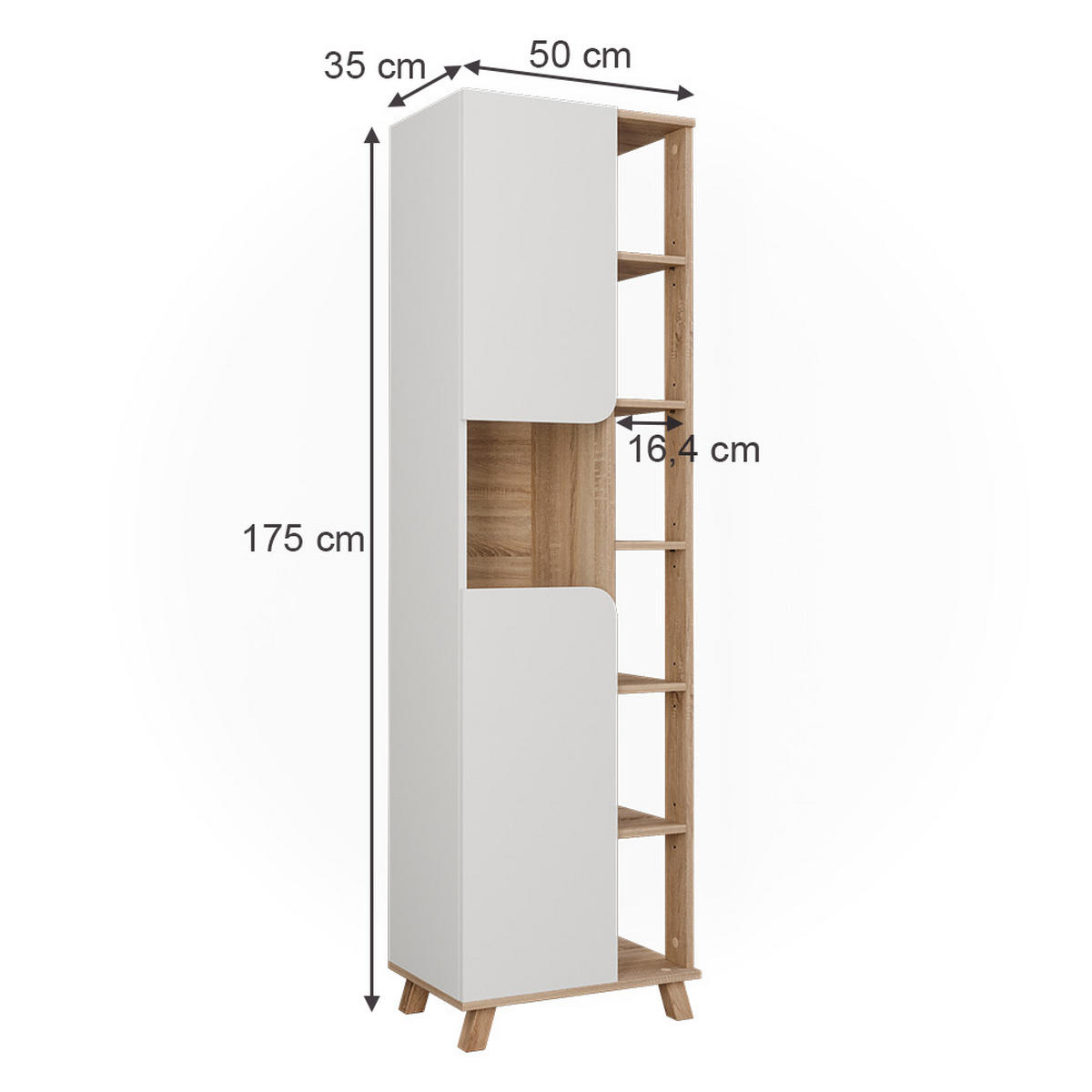 BADSCHRANK Karen Sonoma/Weiß 50 x 175 cm mit 2 Türen - Weiß/Sonoma Eiche, Holzwerkstoff (50/175/35cm) - Vicco