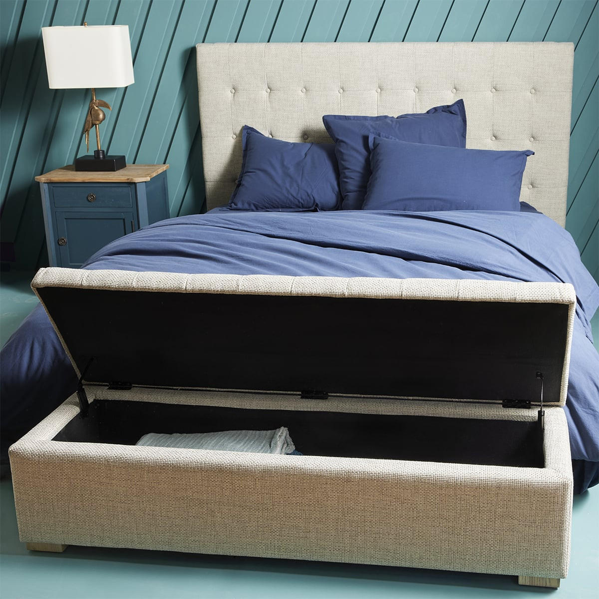 BANK mit Truhe und strukturiertem Leinenbezug L140 x H44cm - Vatican - Ecru, Textil (39/44/140cm) - Signature