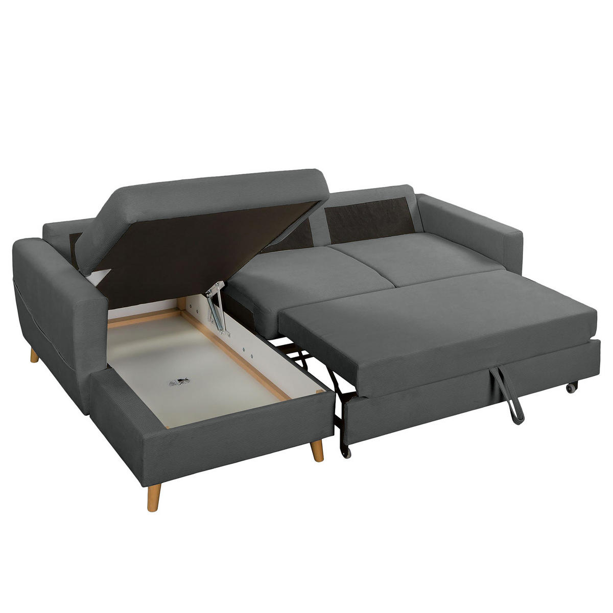 ECKSOFA mit Longchair - Anthrazit/Braun, Holz/Textil (223/148cm) - home24