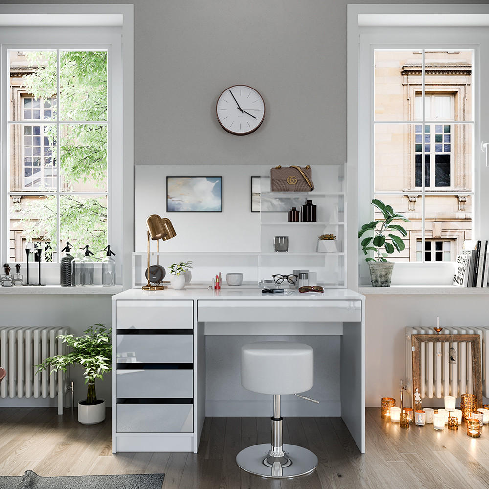 SCHMINKTISCH Sherry Weiß 120 cm mit Hocker - Weiß, Holzwerkstoff (120/145/55cm) - Vicco