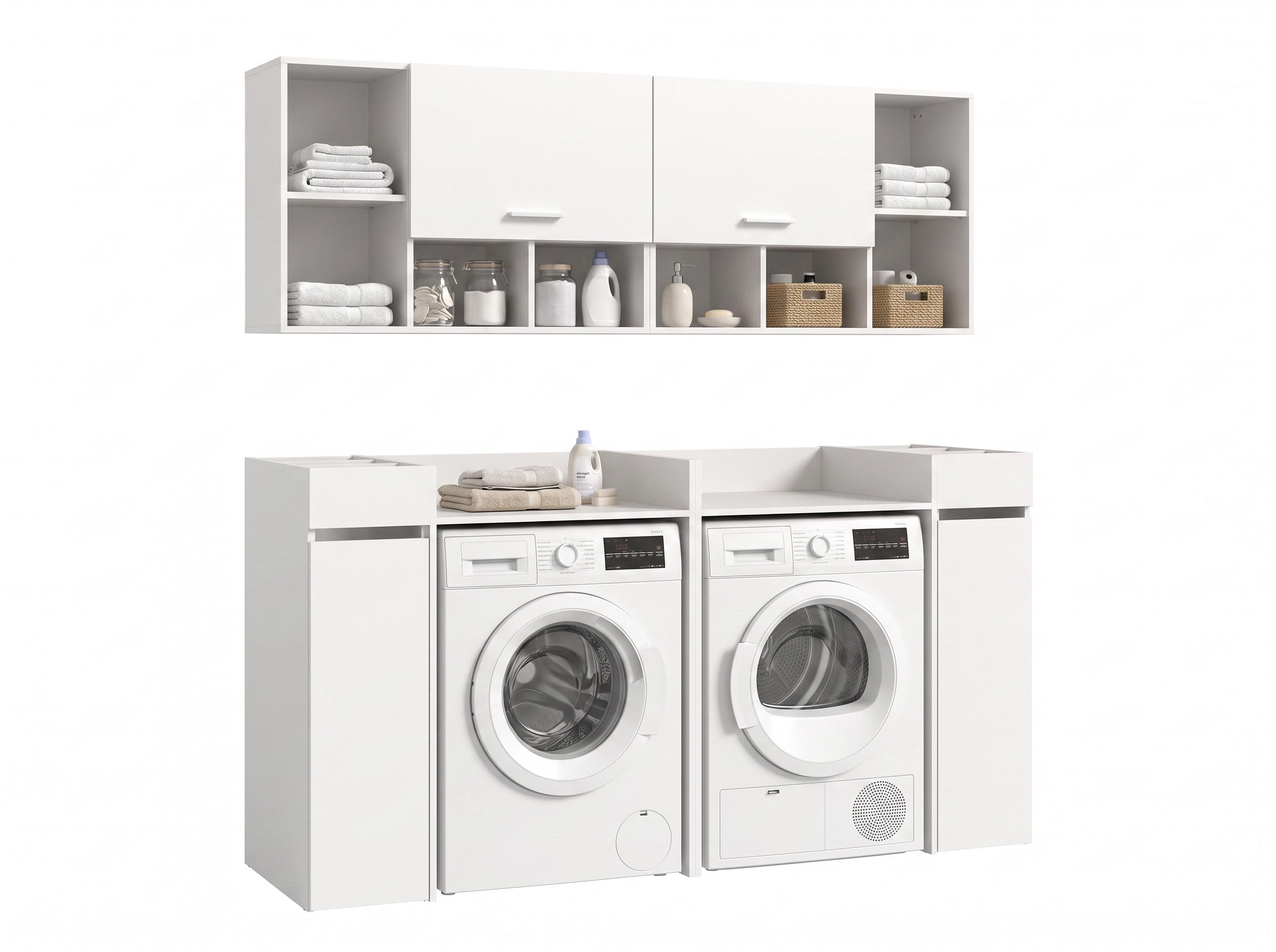 WASCHMASCHINENUMBAU 4tlg. Set Mixx Bad in weiß Nachbildung - modernes Design - B/H/T: 190x195x60 cm - Weiß, Holzwerkstoff (190/195/60cm) - Homes & Jones