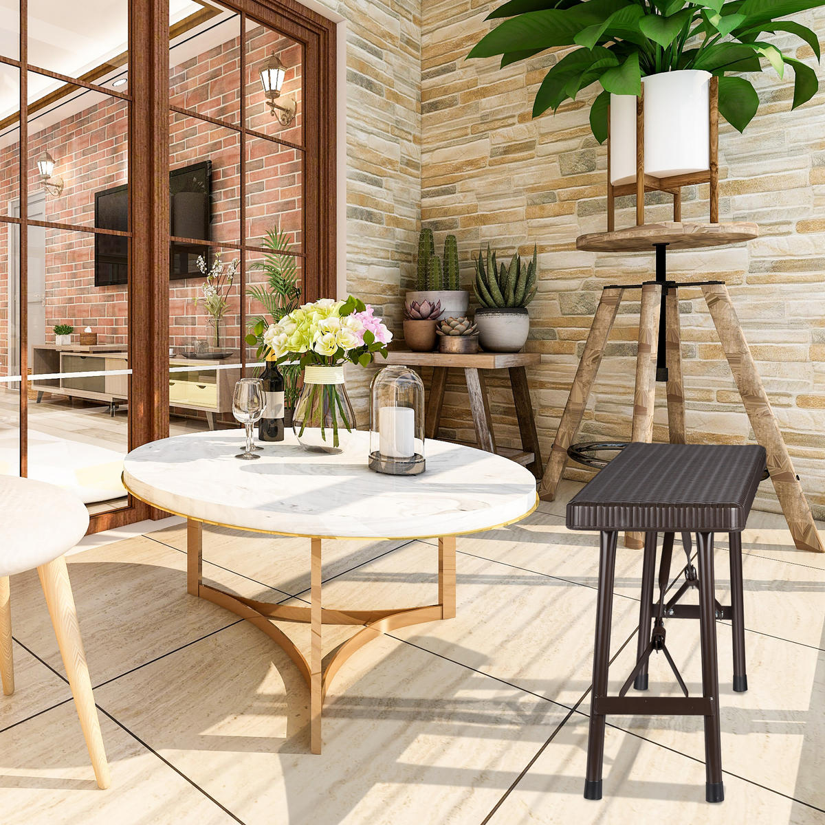 BIERBANK-SET - Schwarz, Kunststoff/Metall (100/42/25cm) - Relaxdays