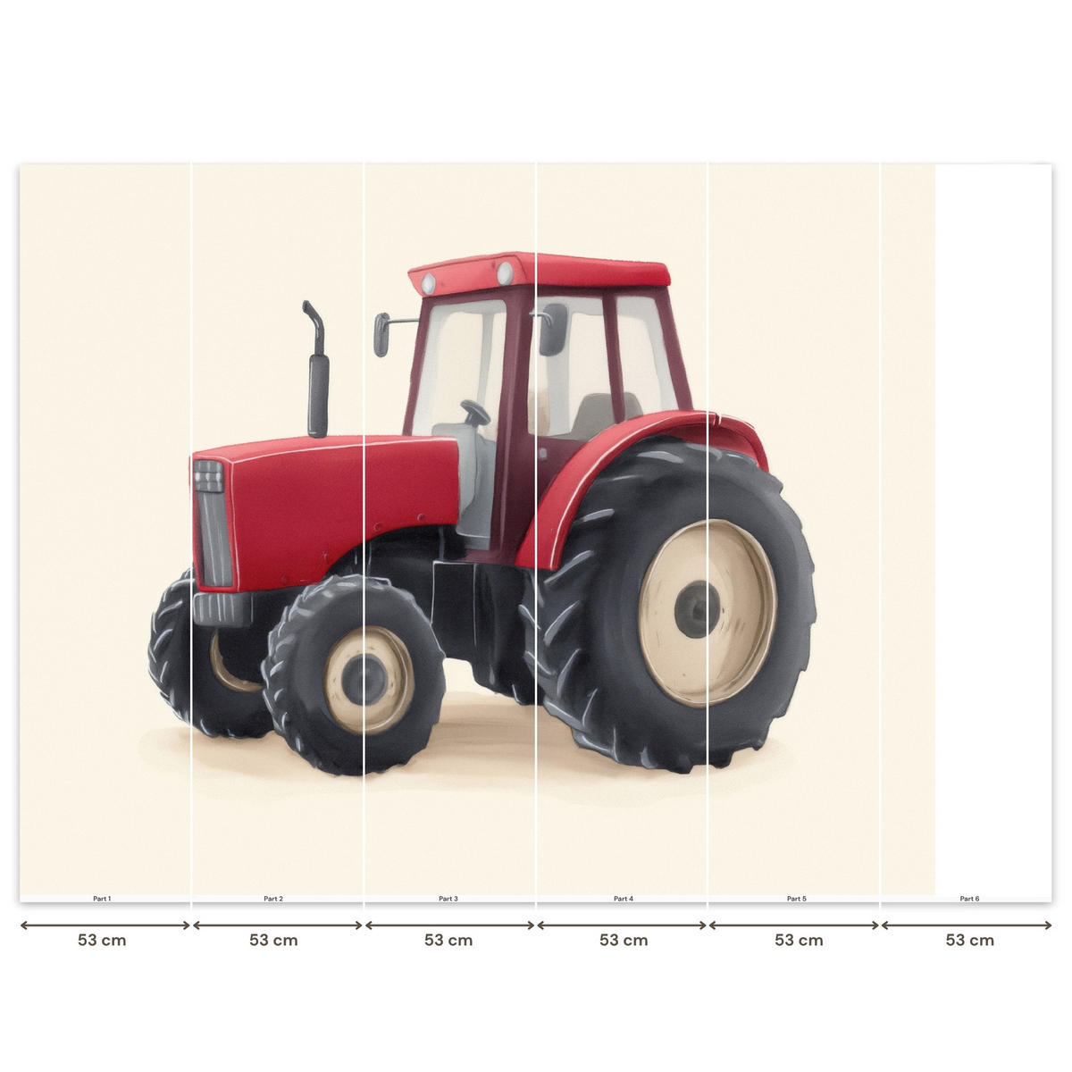 KINDERTAPETE - Traktor - Minimalistisch - Illustration - Rot - 280x240 cm - Rot, Papier (280/240cm) - OnlyWow