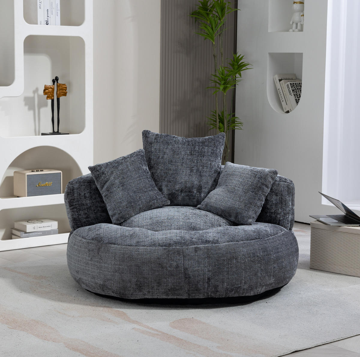 SESSEL Sitzsack Chenille grau 108/108/52 cm für Erwachsene mit Armlehnen - Grau, Textil (108/52/108cm) - OKWISH