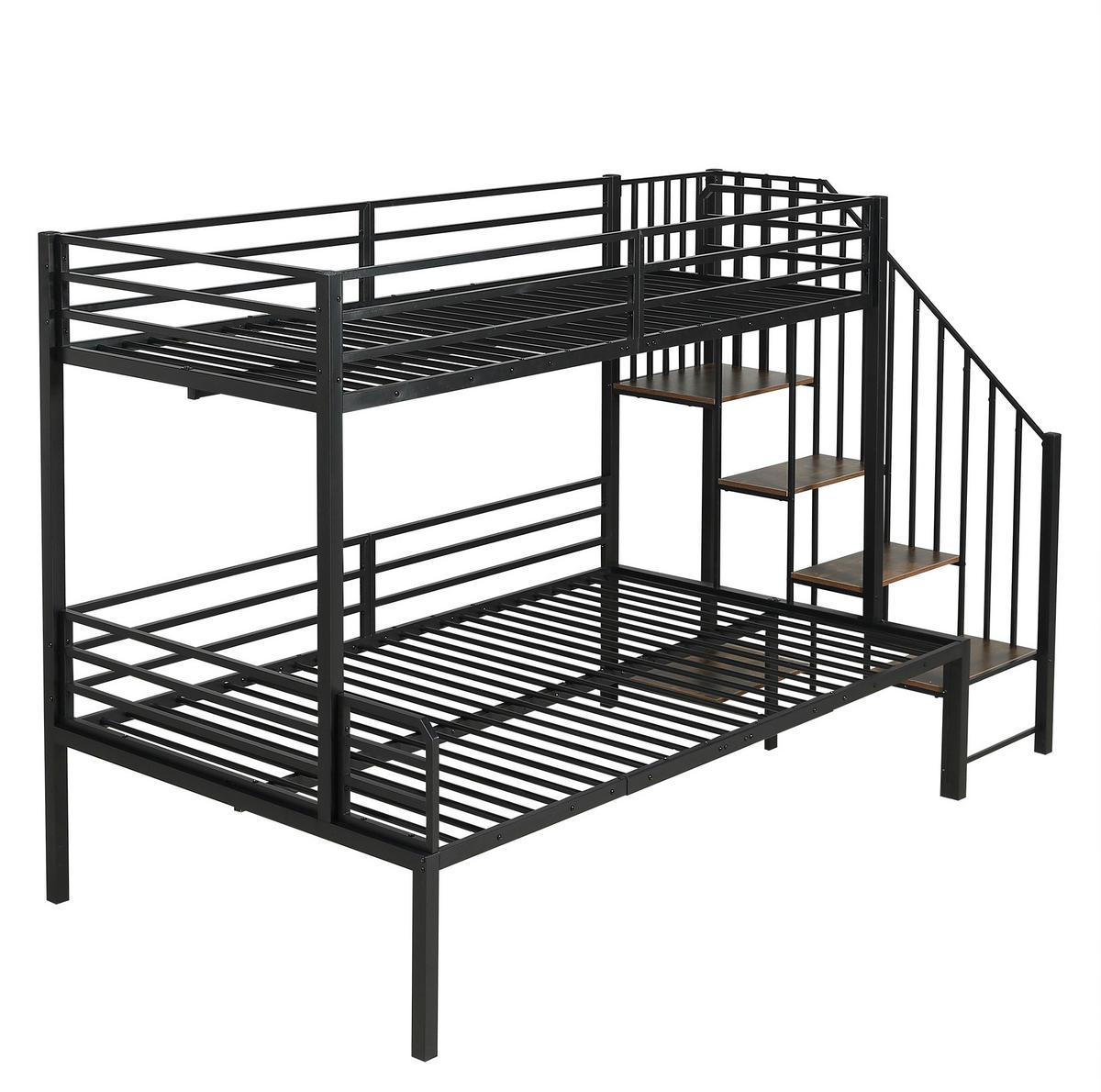 ETAGENBETT 90/120x200 cm aus Metall und MDF mit Eckleiter und Stauraum Schwarz/Vintage - Schwarz, Holzwerkstoff (90/200cm) - Modenvie